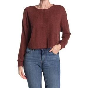 Abound Womens Cropped Long Sleeve Thermal Snap Henley In Rust Gingersnap Xlarge